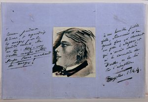 Manuskriptside med portrett av Berthe, Baudelaires siste elskerinne, Brussel 1864